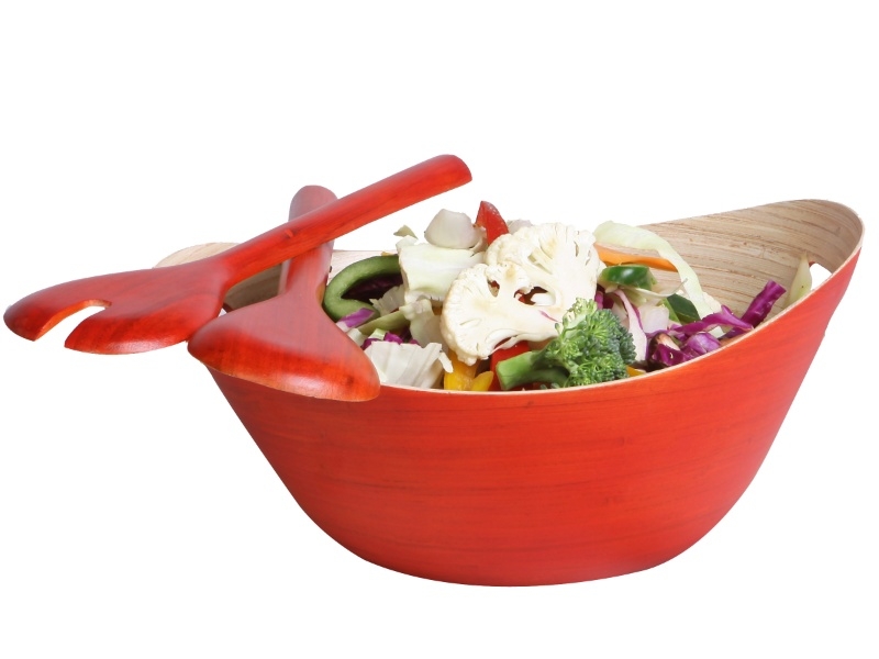 Ultimate Spun Bamboo Salad Bowl with Matching Servers - Professional-grade Eco-friendly Kitchenware
